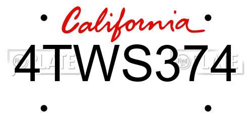 4TWS374 California License Plate