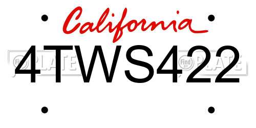 4TWS422 California License Plate