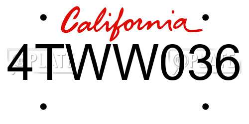 4TWW036 California License Plate