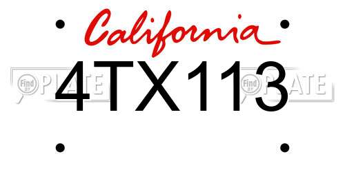 4TX113 California License Plate