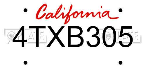 4TXB305 California License Plate