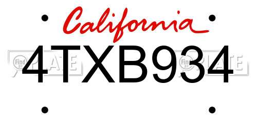 4TXB934 California License Plate