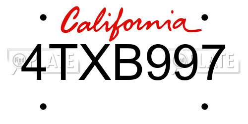 4TXB997 California License Plate