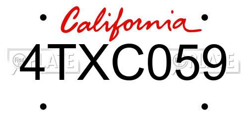 4TXC059 California License Plate