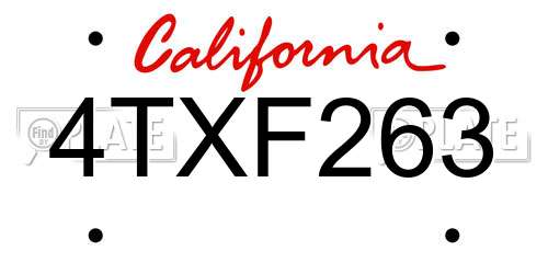4TXF263 California License Plate
