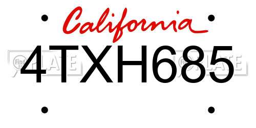 4TXH685 California License Plate