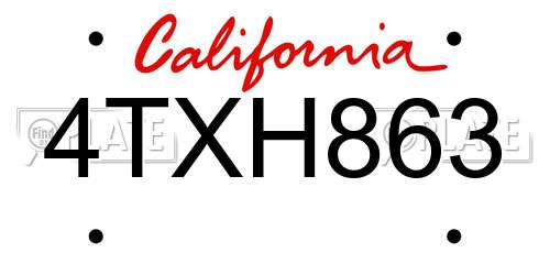 4TXH863 California License Plate