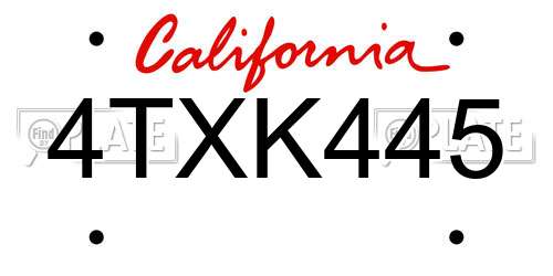 4TXK445 California License Plate