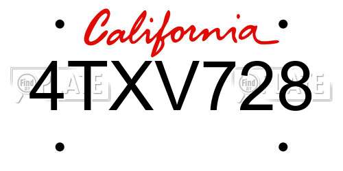 4TXV728 California License Plate