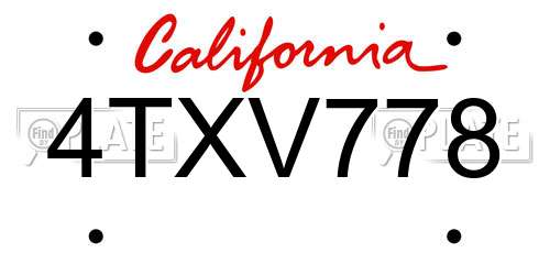 4TXV778 California License Plate