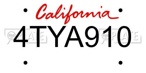 4TYA910 California License Plate