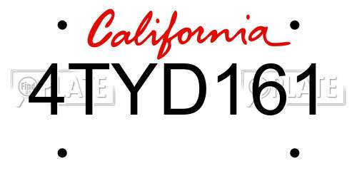 4TYD161 California License Plate