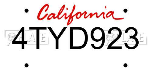 4TYD923 California License Plate