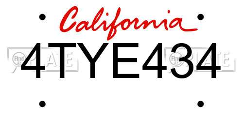 4TYE434 California License Plate