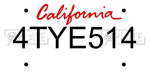 4TYE514 California License Plate