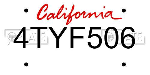 4TYF506 California License Plate