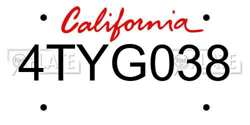 4TYG038 California License Plate