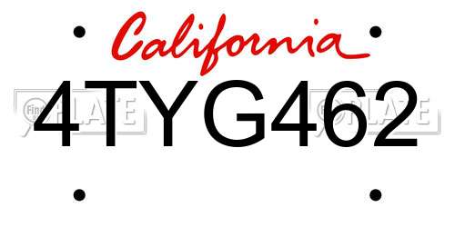 4TYG462 California License Plate