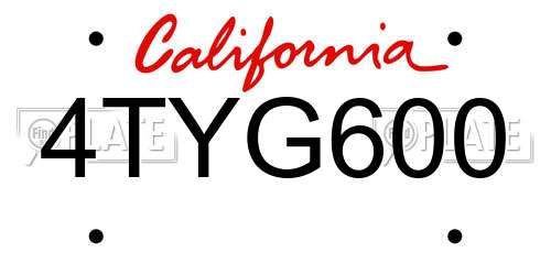 4TYG600 California License Plate