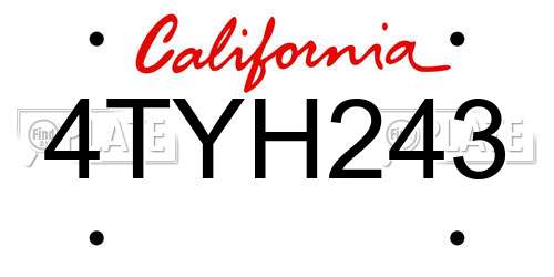 4TYH243 California License Plate