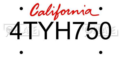 4TYH750 California License Plate