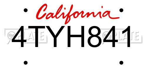 4TYH841 California License Plate