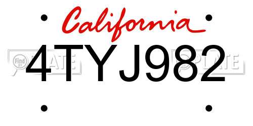 4TYJ982 California License Plate