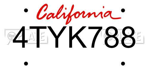 4TYK788 California License Plate