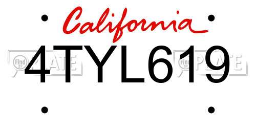 4TYL619 California License Plate