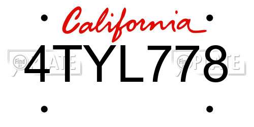 4TYL778 California License Plate