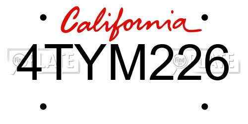 4TYM226 California License Plate
