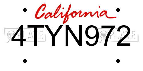 4TYN972 California License Plate