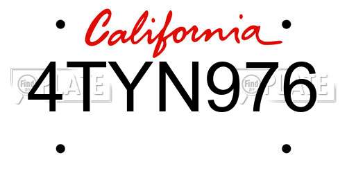 4TYN976 California License Plate