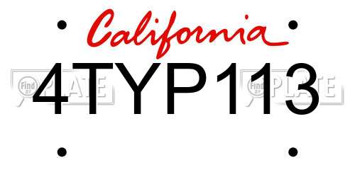4TYP113 California License Plate