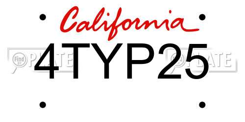 4TYP25 California License Plate