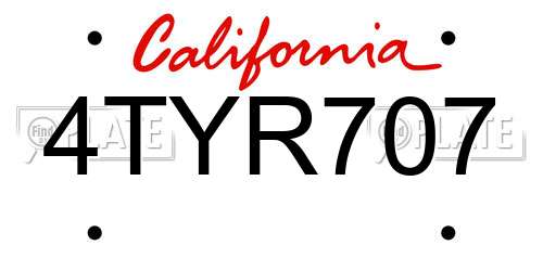 4TYR707 California License Plate