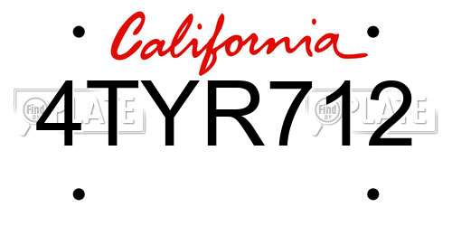 4TYR712 California License Plate