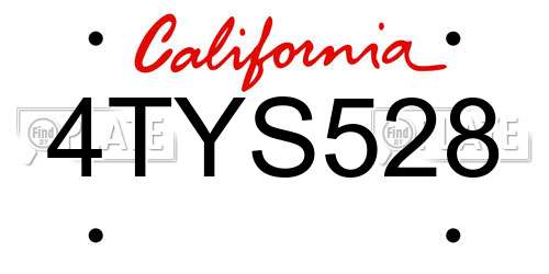 4TYS528 California License Plate