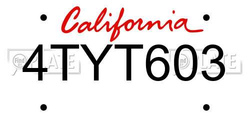 4TYT603 California License Plate
