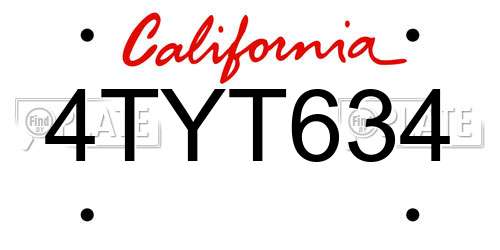 4TYT634 California License Plate