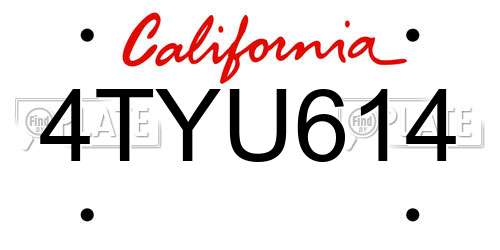 4TYU614 California License Plate