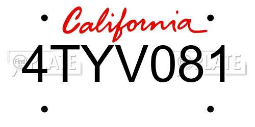 4TYV081 California License Plate