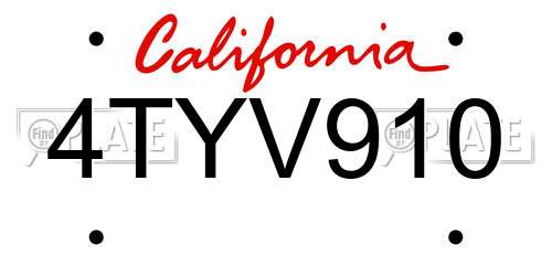 4TYV910 California License Plate
