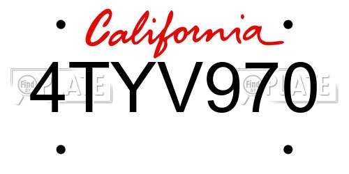 4TYV970 California License Plate