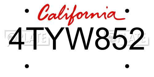 4TYW852 California License Plate
