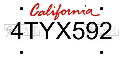 4TYX592 California License Plate