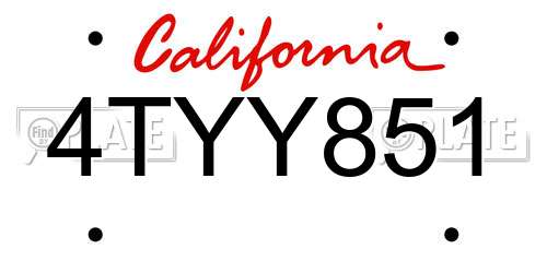 4TYY851 California License Plate