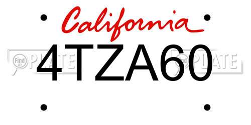 4TZA60 California License Plate