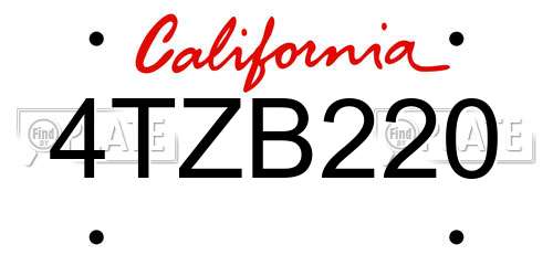 4TZB220 California License Plate