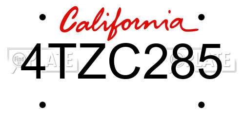 4TZC285 California License Plate